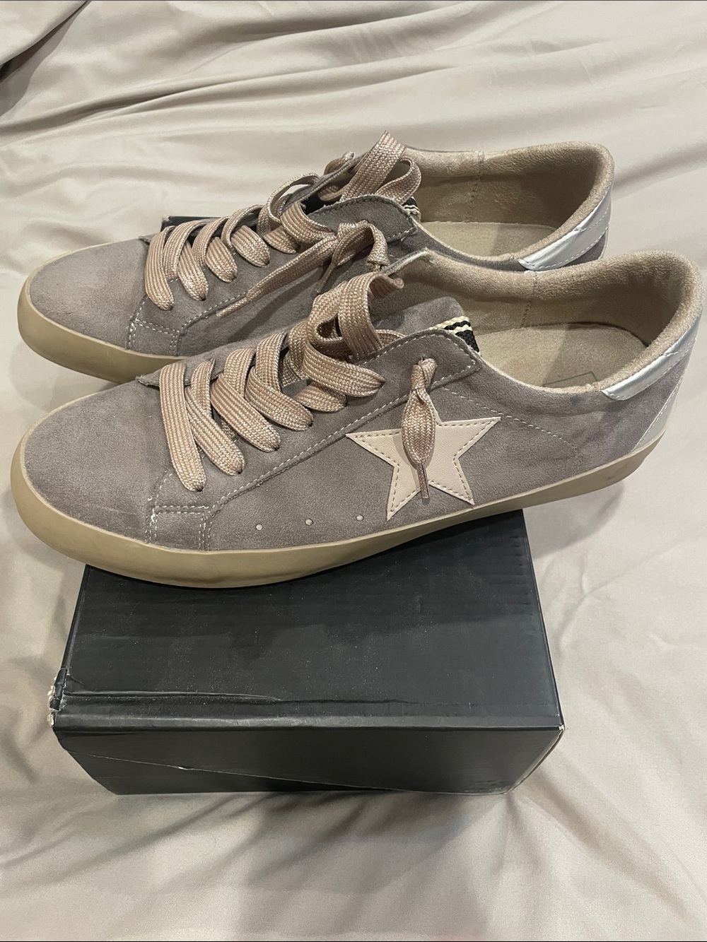 ShuShop Taupe Suede Star Accent Low-Top Sneakers